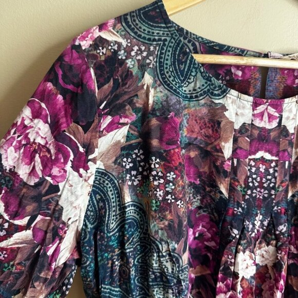Soft Surroundings Blouse Top Womens 1X Purple Pleated Floral Cottagecore Boho - Picture 3 of 12